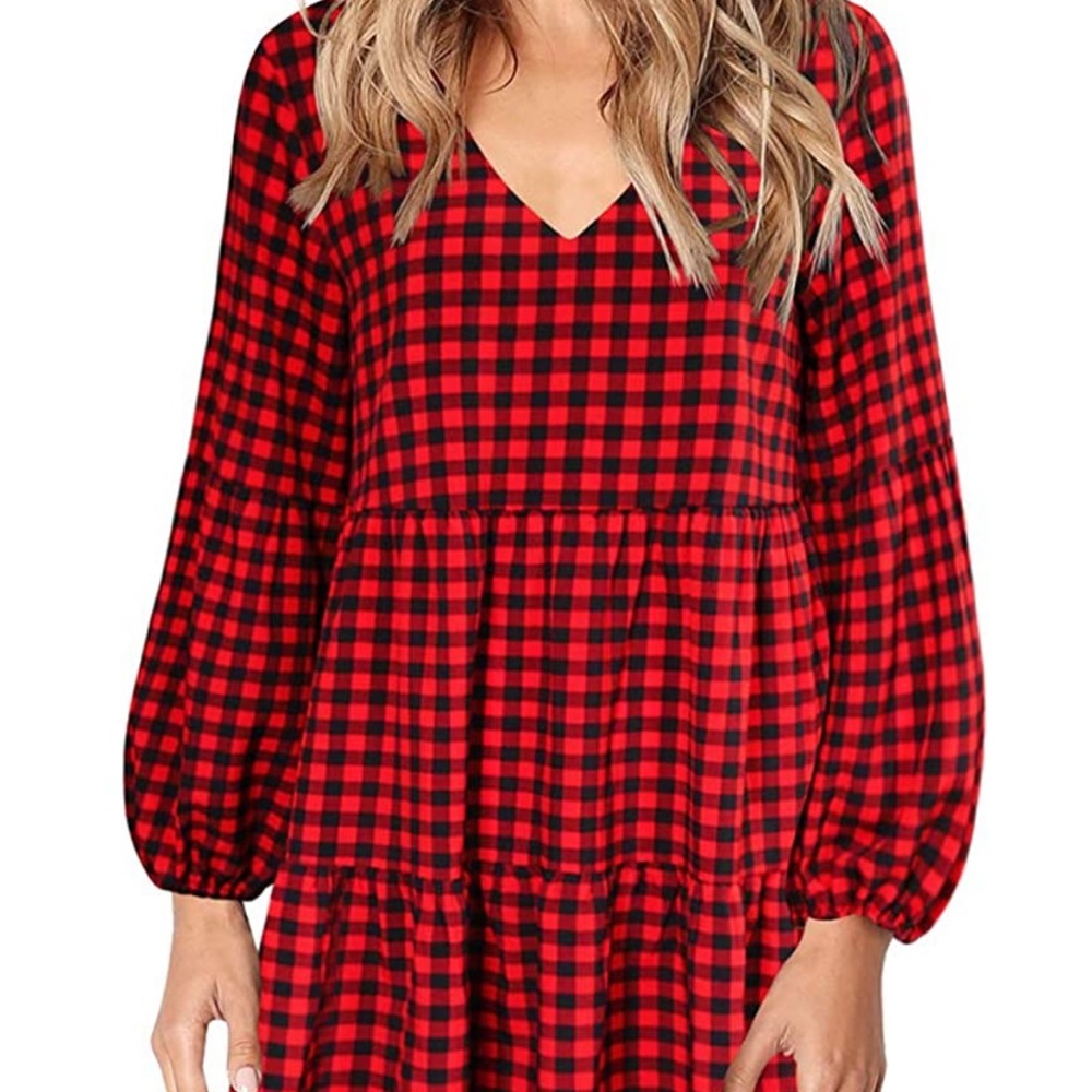 Cosonsen,Printed Swing Shift Dress,Long Sleeve